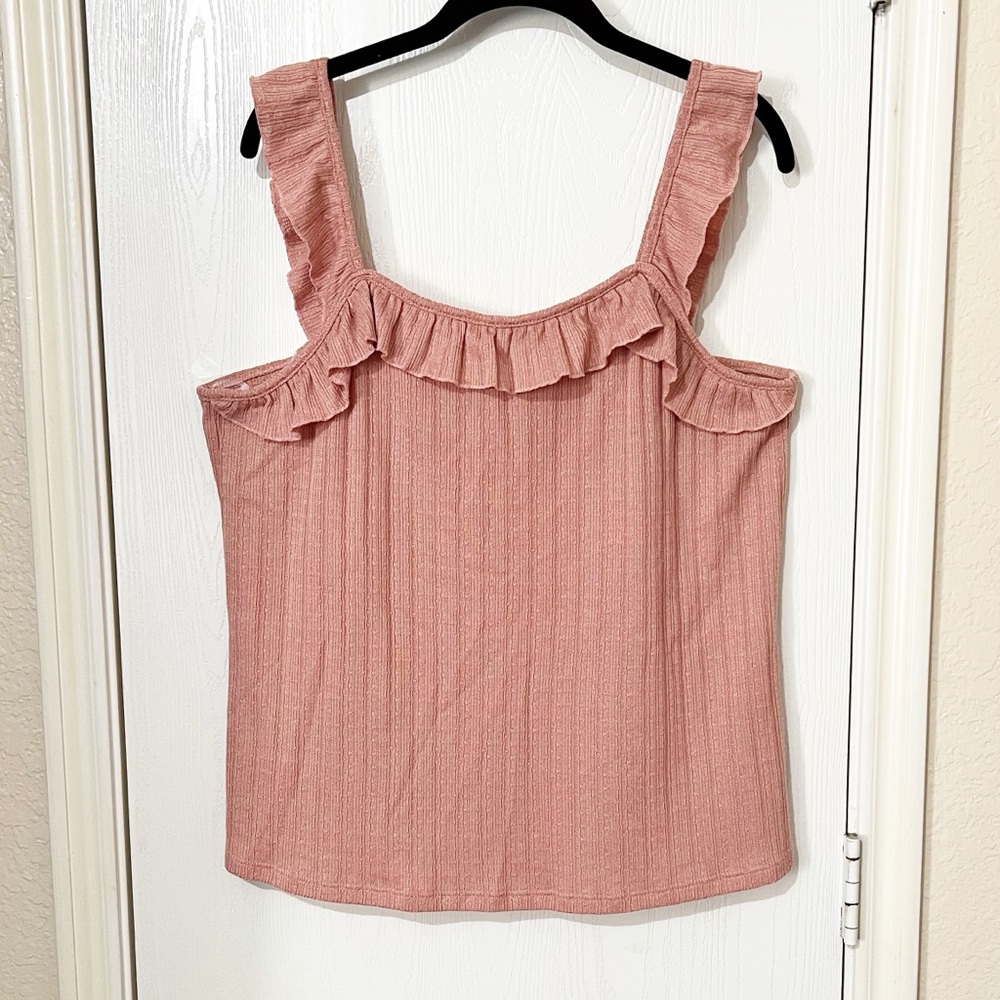 [Maurices] Pink Ruffles Sleeveless Knit Top Girlie Coquette Summer Size XL